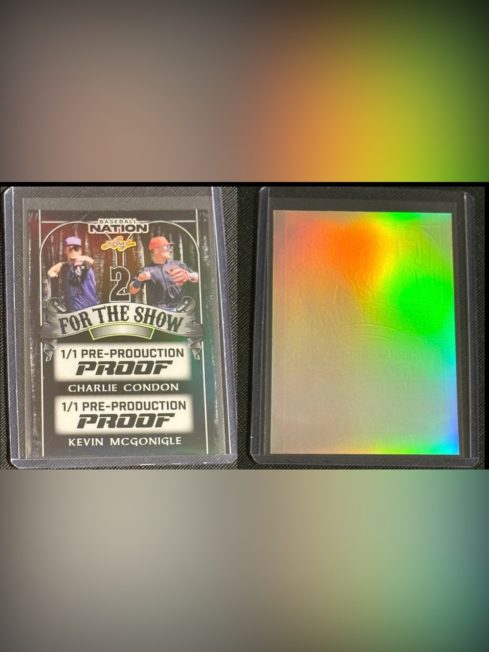 Baseball Card Pair with Green Accent and Holographic Back